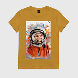 Футболка хлопковая женская Гагарин арт, цвет: горчичный
