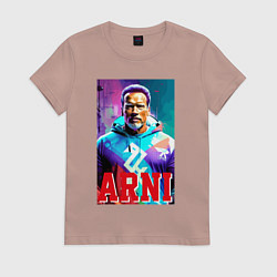 Футболка хлопковая женская Super Arnold Schwarzenegger - Arni ai pop art, цвет: пыльно-розовый