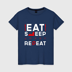 Футболка хлопковая женская Надпись eat sleep Quake repeat, цвет: тёмно-синий