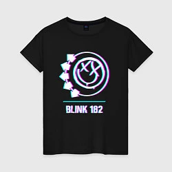 Футболка хлопковая женская Blink 182 glitch rock, цвет: черный