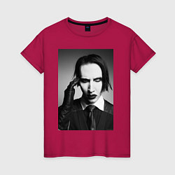 Футболка хлопковая женская Marilyn Manson looks at you, цвет: маджента