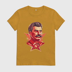 Футболка хлопковая женская Граффити Сталин, цвет: горчичный
