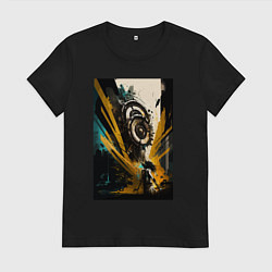 Футболка хлопковая женская Звуковая волна - Хуф и Ся, цвет: черный