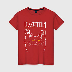 Футболка хлопковая женская Led Zeppelin rock cat, цвет: красный