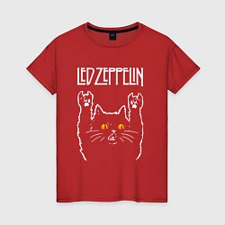 Футболка хлопковая женская Led Zeppelin rock cat, цвет: красный