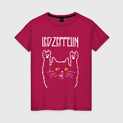 Футболка хлопковая женская Led Zeppelin rock cat, цвет: маджента