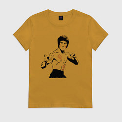 Футболка хлопковая женская Брюс Ли в крови, цвет: горчичный