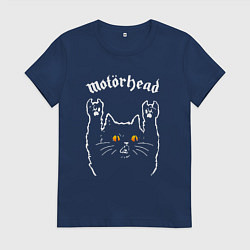 Футболка хлопковая женская Motorhead rock cat, цвет: тёмно-синий