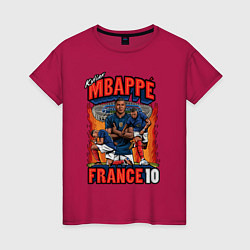 Футболка хлопковая женская Килиан Мбаппе Франция 10, цвет: маджента