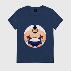 Футболка хлопковая женская Борец сумо, цвет: тёмно-синий