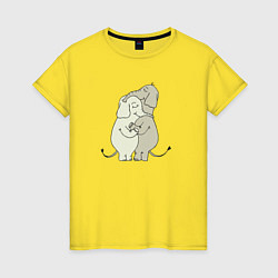Футболка хлопковая женская Обнимашки слонов, цвет: желтый