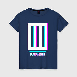 Футболка хлопковая женская Paramore glitch rock, цвет: тёмно-синий