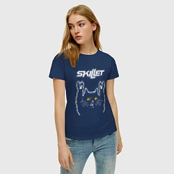 Футболка хлопковая женская Skillet rock cat, цвет: тёмно-синий — фото 2