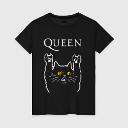 Футболка хлопковая женская Queen rock cat, цвет: черный
