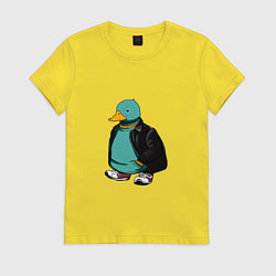 Футболка хлопковая женская Уточка в курточке, цвет: желтый