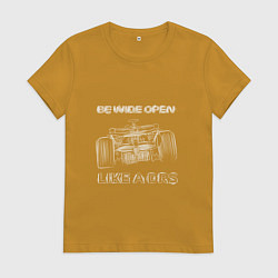 Футболка хлопковая женская Be wide open white, цвет: горчичный