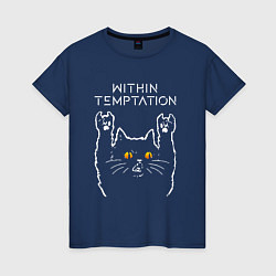 Футболка хлопковая женская Within Temptation rock cat, цвет: тёмно-синий