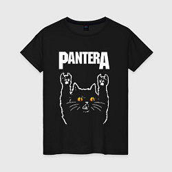 Футболка хлопковая женская Pantera rock cat, цвет: черный