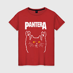 Футболка хлопковая женская Pantera rock cat, цвет: красный