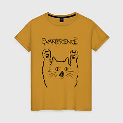 Футболка хлопковая женская Evanescence - rock cat, цвет: горчичный
