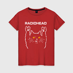 Футболка хлопковая женская Radiohead rock cat, цвет: красный