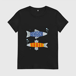 Футболка хлопковая женская Две селедки, цвет: черный