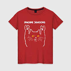 Футболка хлопковая женская Imagine Dragons rock cat, цвет: красный