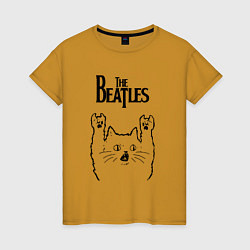 Футболка хлопковая женская The Beatles - rock cat, цвет: горчичный