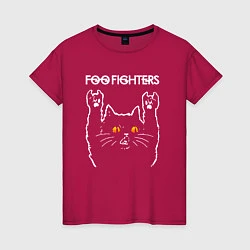 Футболка хлопковая женская Foo Fighters rock cat, цвет: маджента