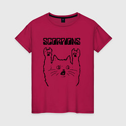 Футболка хлопковая женская Scorpions - rock cat, цвет: маджента