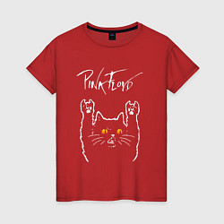 Футболка хлопковая женская Pink Floyd rock cat, цвет: красный