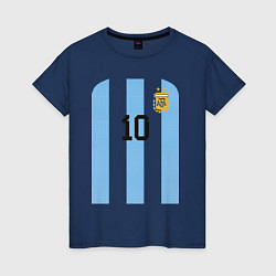 Футболка хлопковая женская Месси сборная Аргентины ЧМ 2022, цвет: тёмно-синий