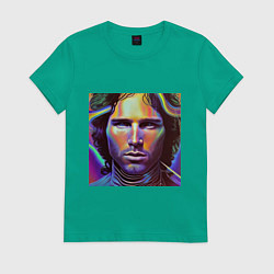 Футболка хлопковая женская Jim Morrison neon portrait art, цвет: зеленый