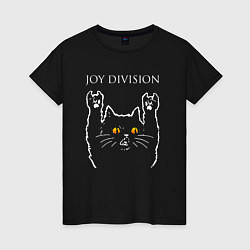 Футболка хлопковая женская Joy Division rock cat, цвет: черный