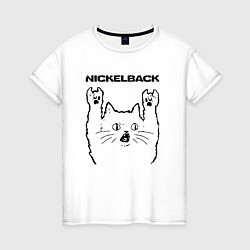 Футболка хлопковая женская Nickelback - rock cat, цвет: белый