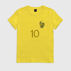 Футболка хлопковая женская Килиан Мбаппе ЧМ 2022 сборная Франции, цвет: желтый