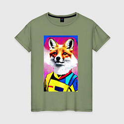 Футболка хлопковая женская Fox - pop art - fashionista, цвет: авокадо