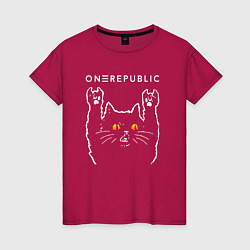 Футболка хлопковая женская OneRepublic rock cat, цвет: маджента