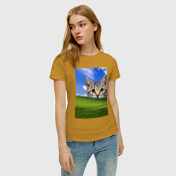 Футболка хлопковая женская Кот и безмятежность в Windows XP, цвет: горчичный — фото 2