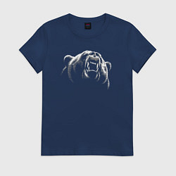 Футболка хлопковая женская Голова рычащего медведя, цвет: тёмно-синий