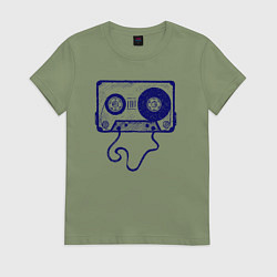Футболка хлопковая женская Music cassette, цвет: авокадо