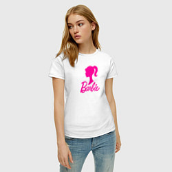 Футболка хлопковая женская Розовый логотип Барби, цвет: белый — фото 2