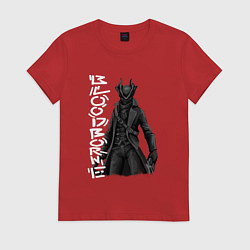 Футболка хлопковая женская Bloodborne охотник, цвет: красный