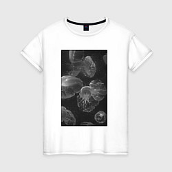 Футболка хлопковая женская Jellyfishes black, цвет: белый