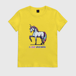 Футболка хлопковая женская Пиксель единорог, цвет: желтый