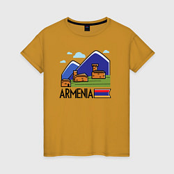 Футболка хлопковая женская Горная Армения, цвет: горчичный