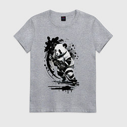 Футболка хлопковая женская Панда - крутой хоккеист, цвет: меланж