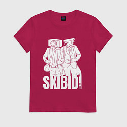 Футболка хлопковая женская Skibidi Toilet Cameraman and Speakerman, цвет: маджента