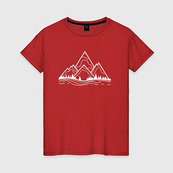 Футболка хлопковая женская Лес и горы, цвет: красный