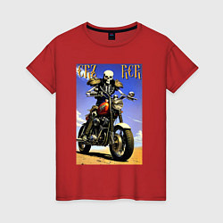 Футболка хлопковая женская Crazy racer - skeleton - motorcycle, цвет: красный
